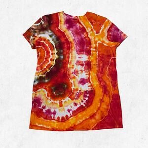 Ice Dyed T-shirt Dress - Tie Dye Hippie Boho - Red Fire Geode (Women's 3XLarge)